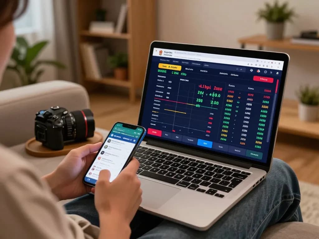 Engaging with kèo nhà cái online betting odds on laptop in cozy home setting