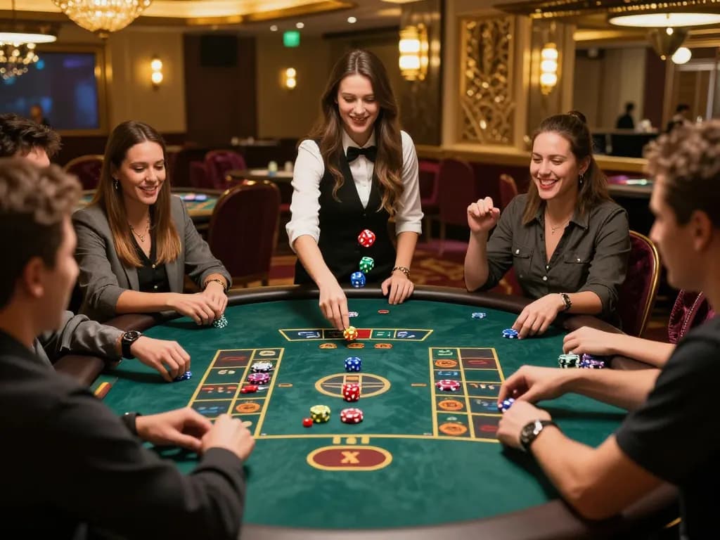 Tài xỉu go88 dice rolling on an exciting casino table with players celebrating wins.