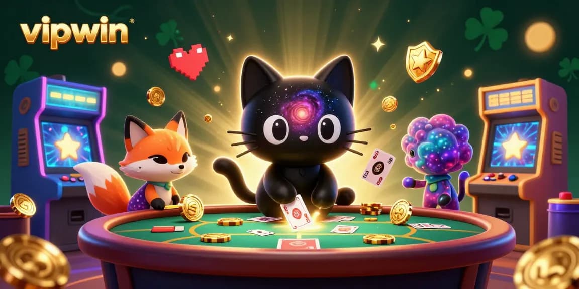 Experience the excitement at vipwin with vibrant casino-themed 3D illustration featuring unique characters and gaming elements.