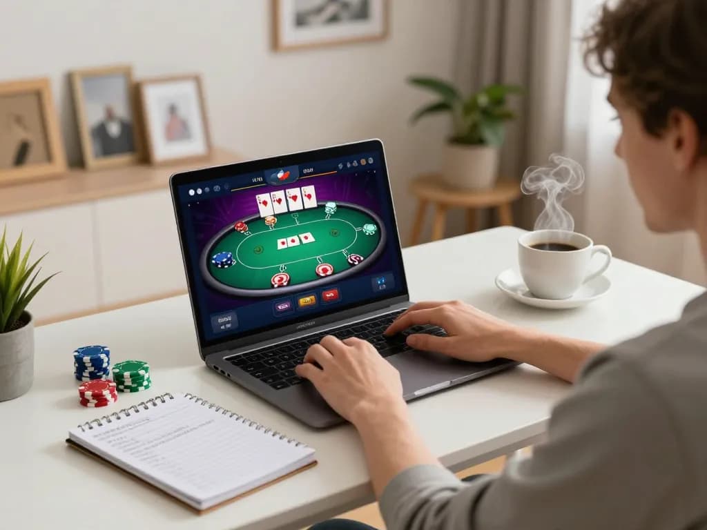 Player engaged in exciting gameplay at 888newcasino online, showcasing poker strategies and relaxed home setting.