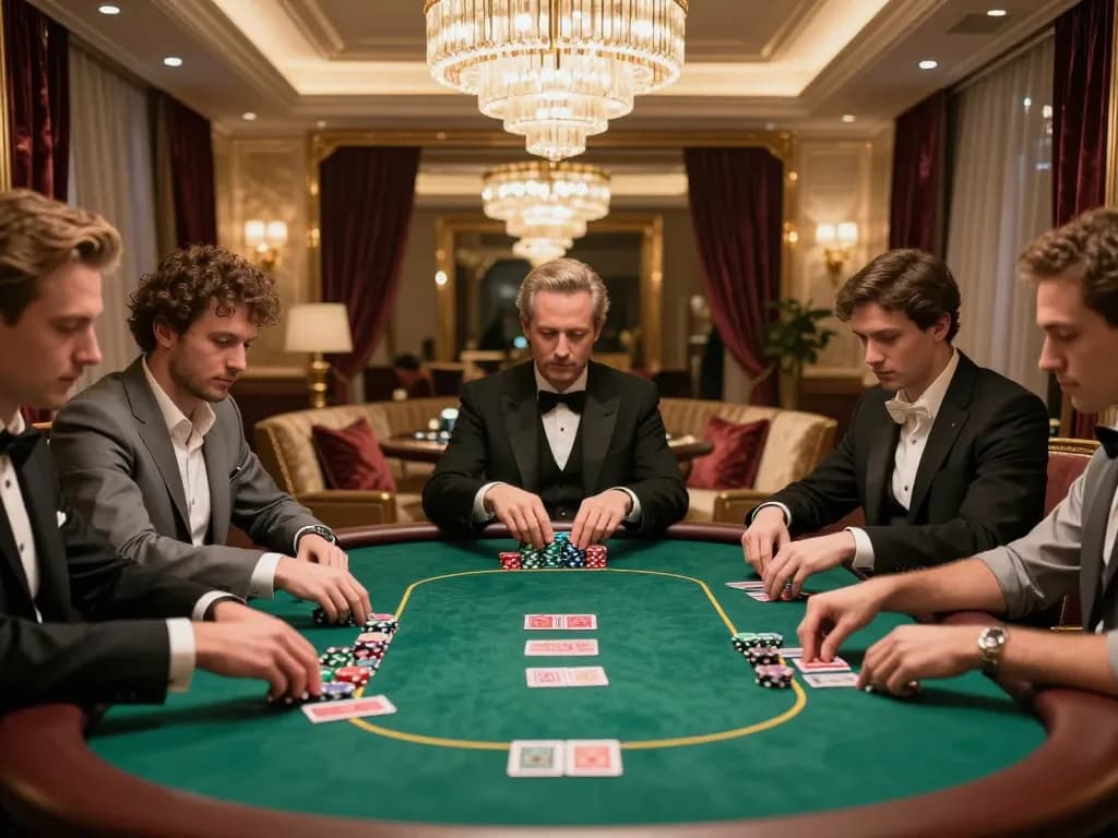 Players engaged in a high-stakes poker game at the 888VI VIP Lounge, enjoying a luxurious casino atmosphere.