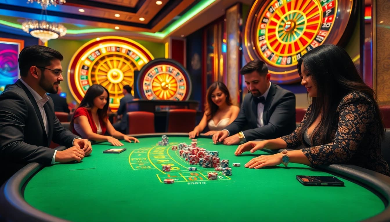 Players strategizing their next move at a glamorous dh88 blackjack table filled with excitement.