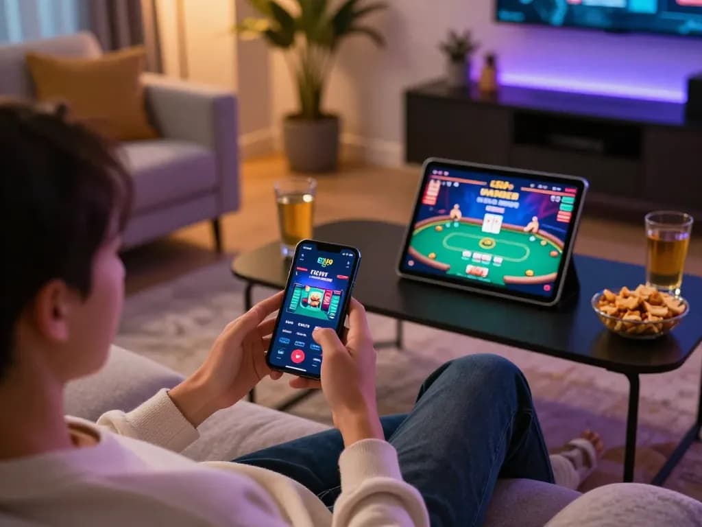 Engaging gameplay on the EU9 Malaysia app showcases a cozy home gaming setup.