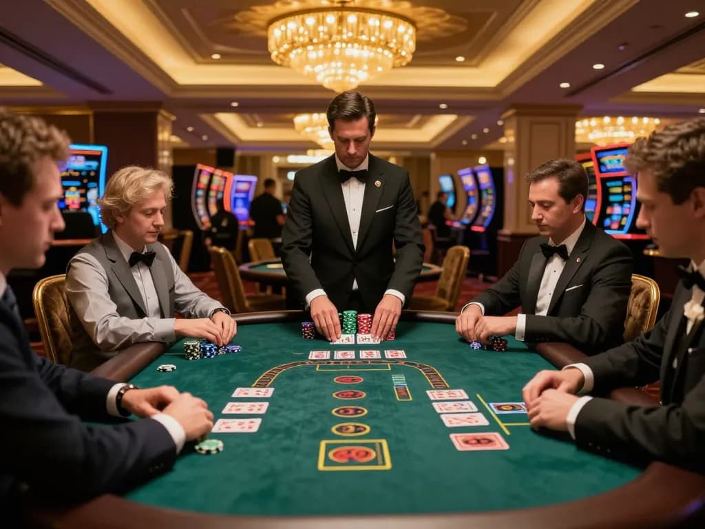 DOLA789 offers thrilling blackjack gameplay with strategic bets and focused players in a luxurious casino.