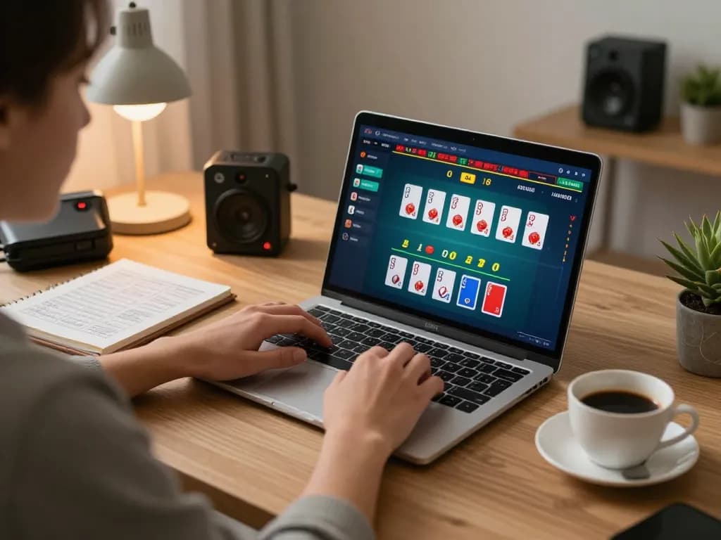 Player engaging in live casino games at home, showcasing strategy notes in a cozy setting, tr88seo