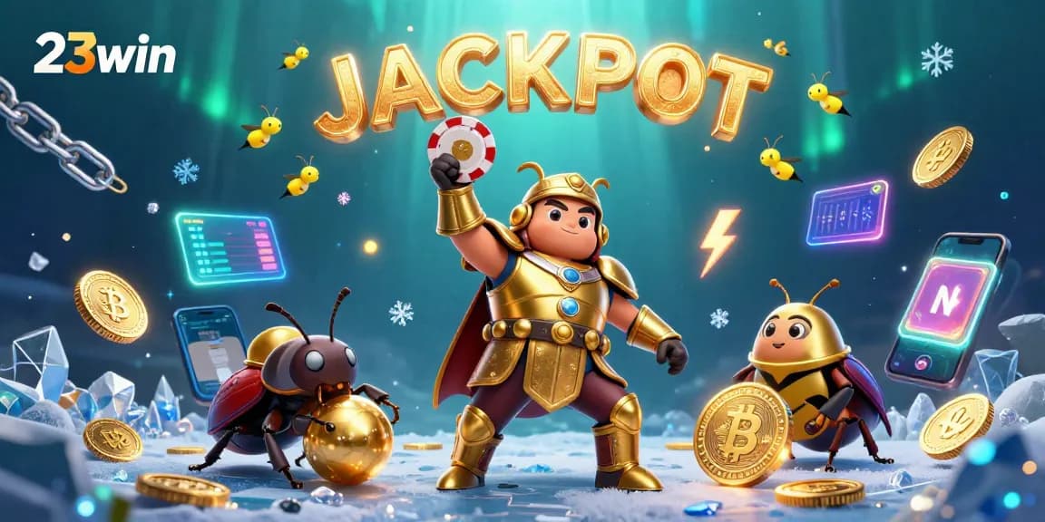 Experience the thrilling world of 23win with an energetic 3D scene celebrating victories in gambling.