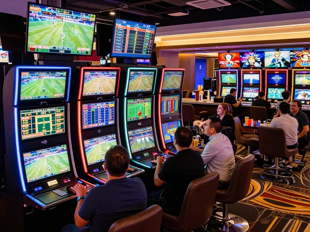 Excited patrons place bets in the dynamic sports betting lounge at 88CLUB during live events.