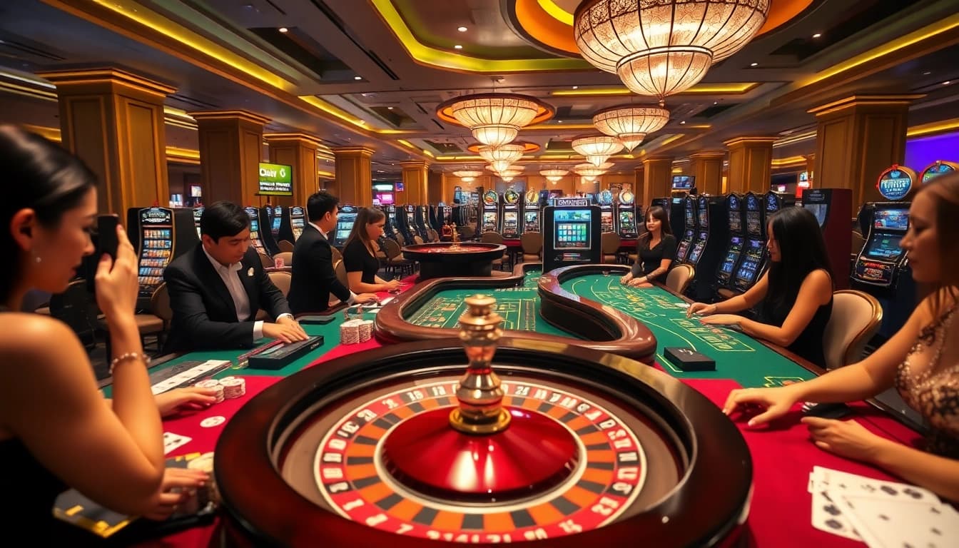 Exciting players engaging in games at OKFUN's vibrant casino atmosphere.