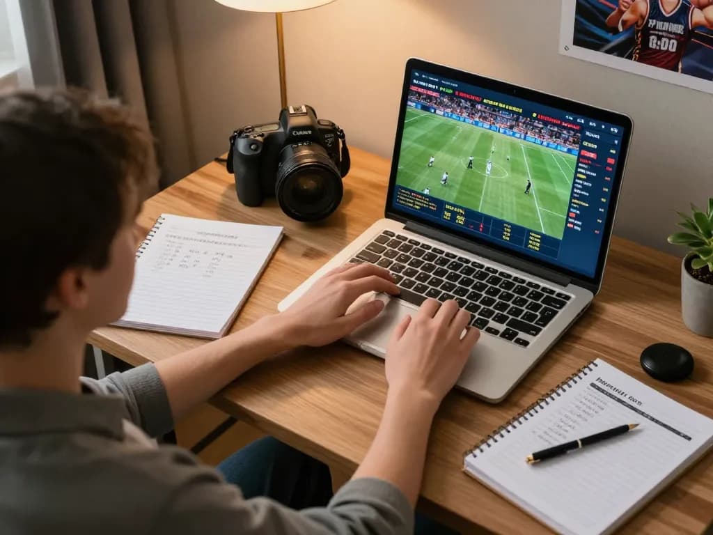 OnBet user placing live sports bets in a cozy home office setting for strategic wins