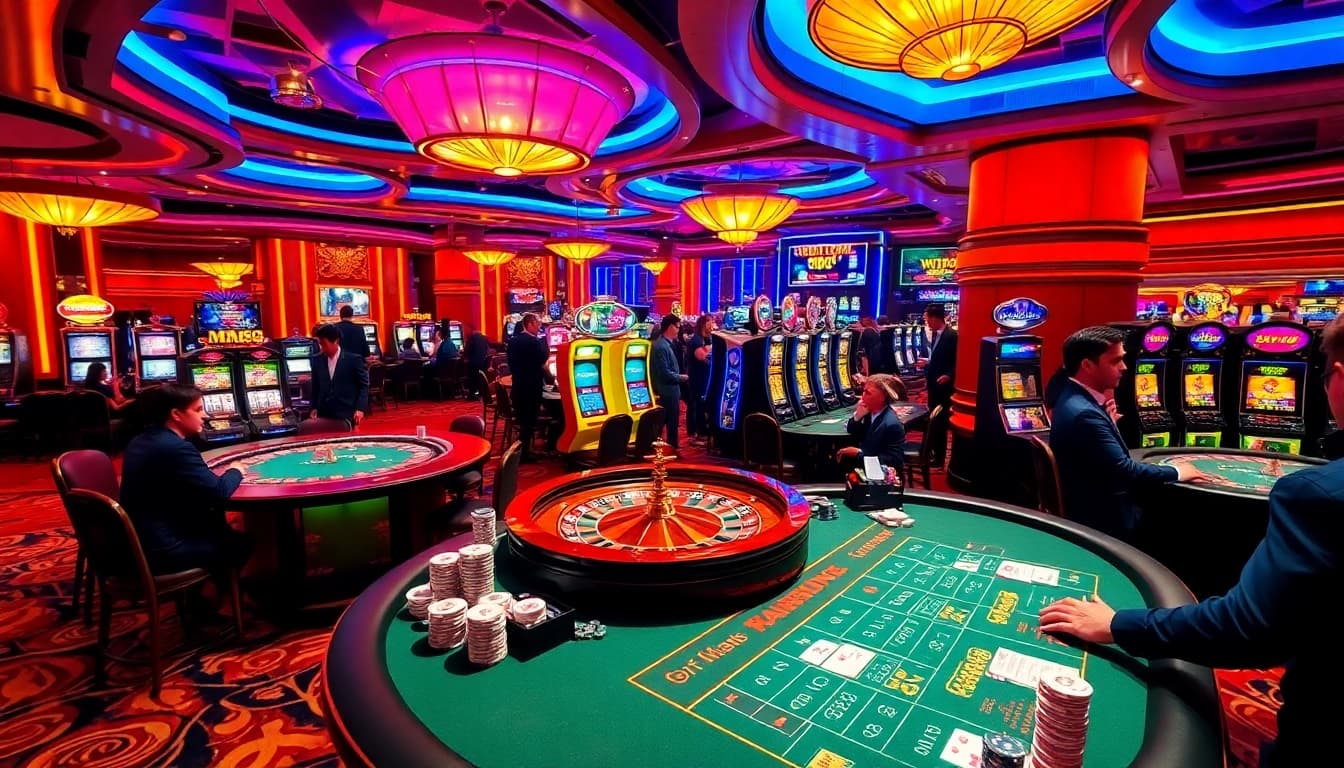 Players engaging in high-stakes gaming at MM88 casino featuring roulette and poker