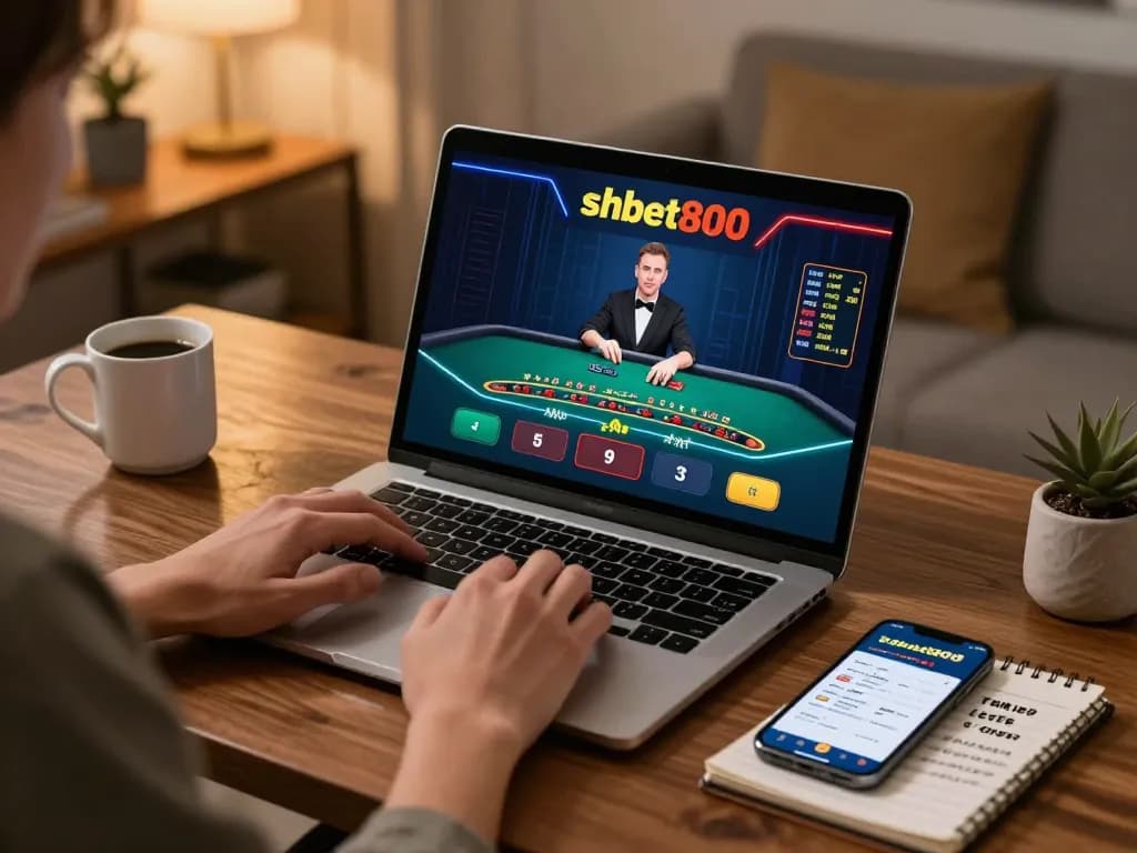 Engaging online gaming session on shbet800 with blackjack displayed on laptop