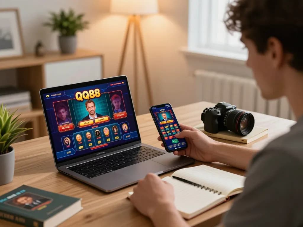 Player analyzing betting strategy while engaged with the QQ88 online casino app, showcasing responsible gaming habits