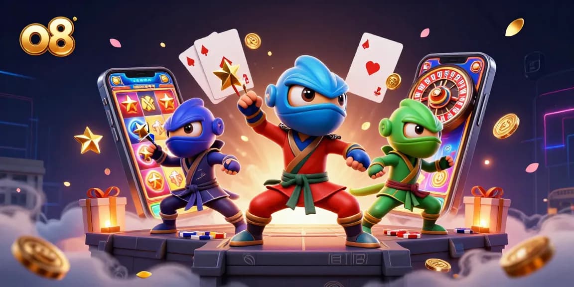 Engage in thrilling o8 gaming with a vibrant scene of chameleons and casino excitement.