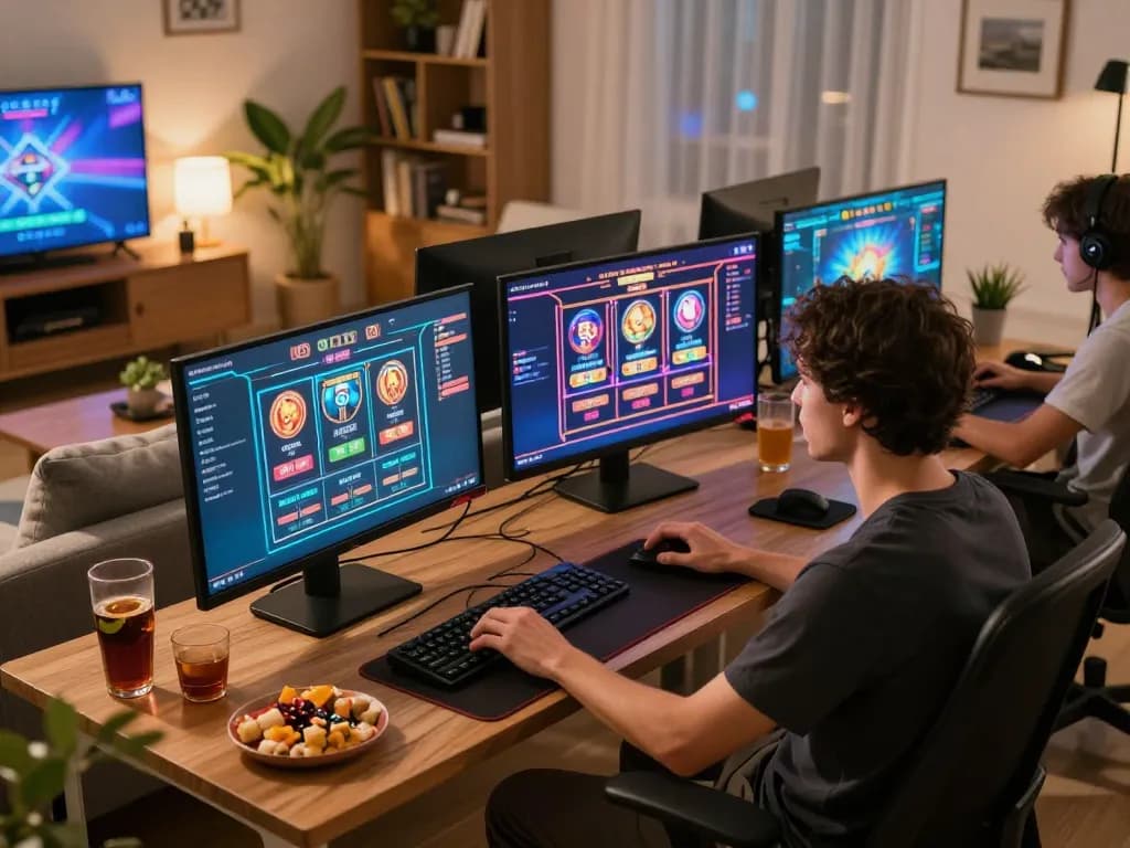 Cloud-Africa user enjoying online casino gaming on multiple screens in a cozy living room