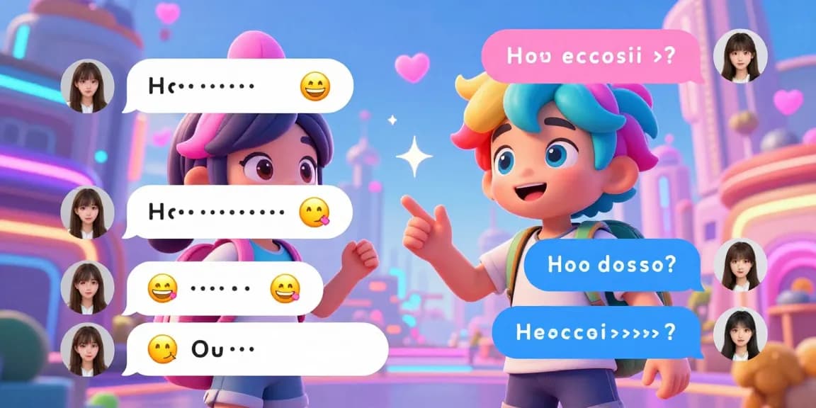Engaging ecchi chat AI interaction with animated characters in a vibrant digital landscape.