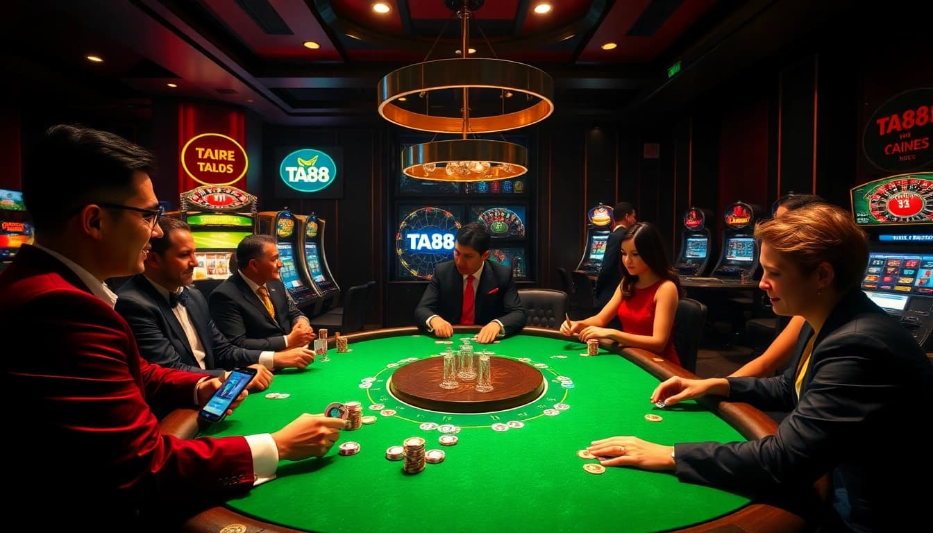 Experience the excitement of the ta88 app where players engage with vibrant casino visuals and high-stakes games.