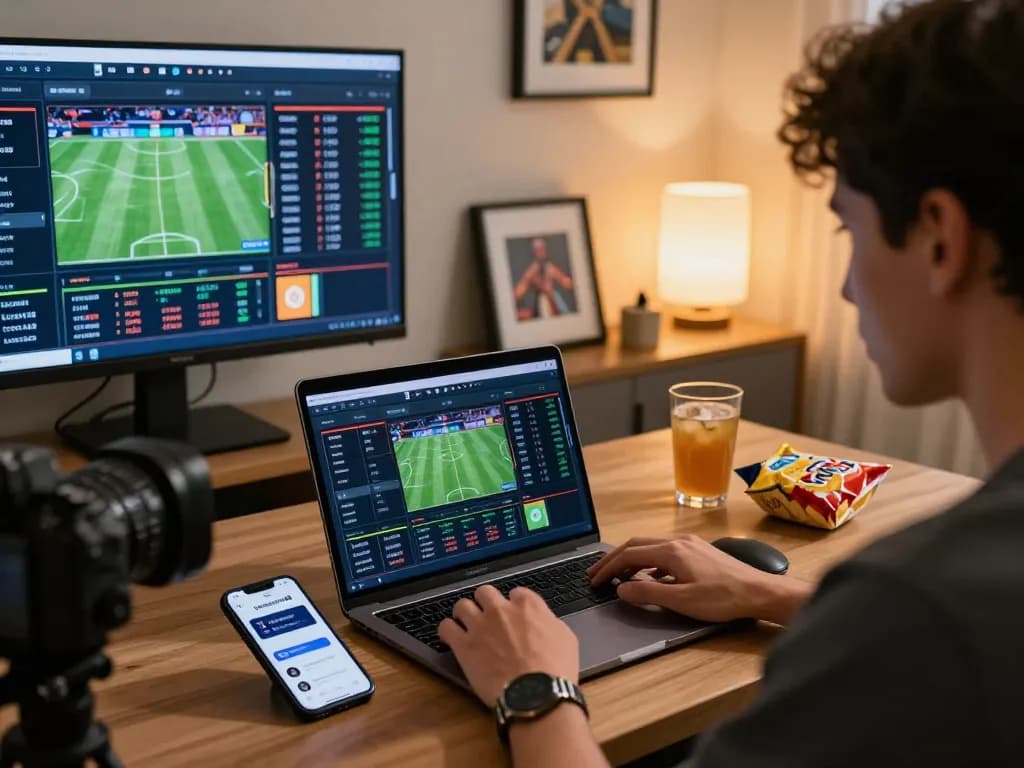 Engaging sports betting setup showcasing real-time analysis on tylekeonhacai88 app.