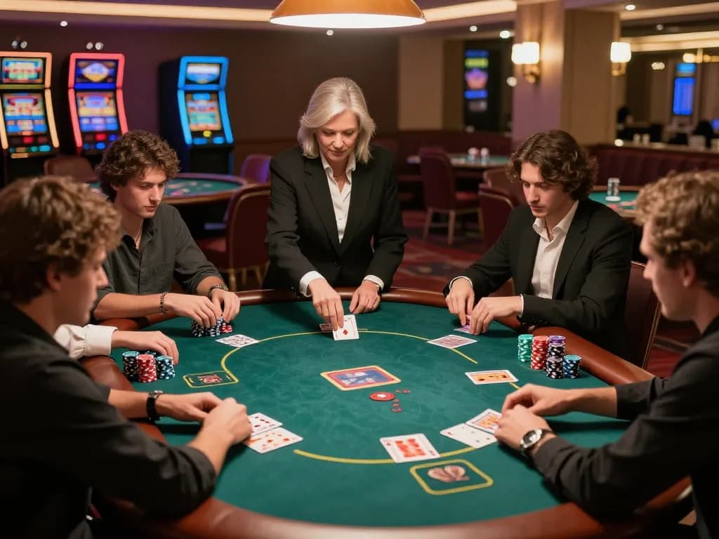Players engage in intense poker gameplay while enjoying the dh88 link experience in an upscale casino.
