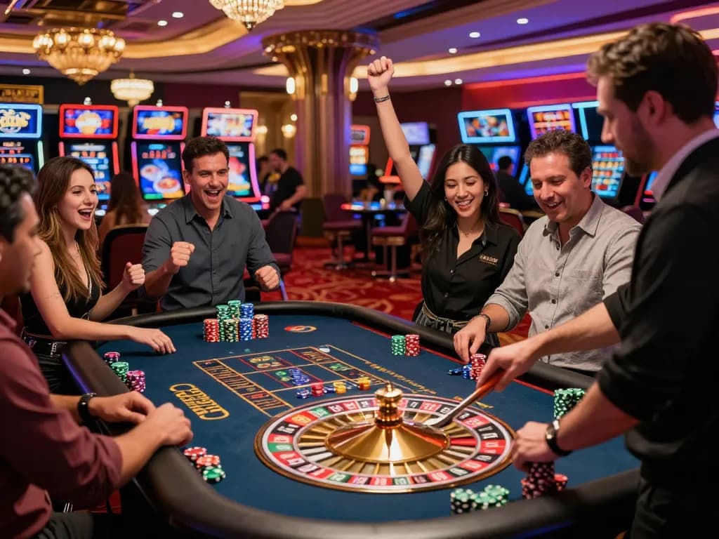 Players enjoying an exciting gem88 roulette game in a vibrant casino atmosphere.