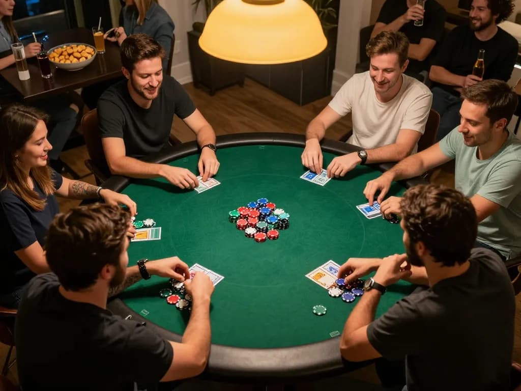 Players enjoying a thrilling home poker game night at 81ff, showcasing excitement and strategy.