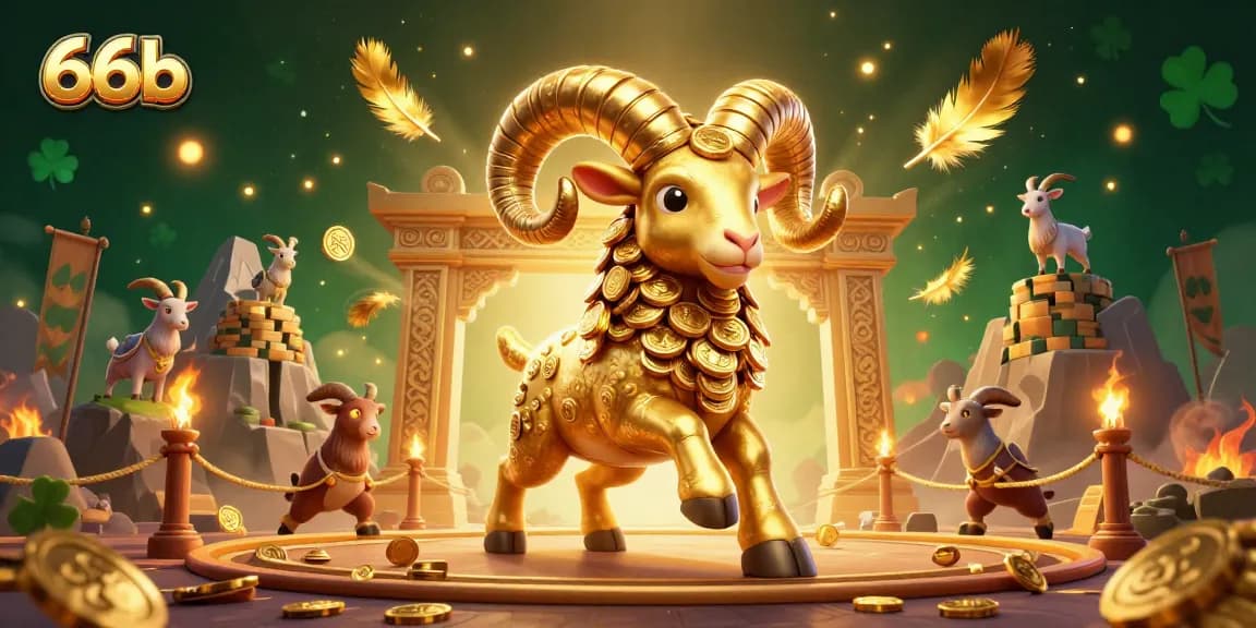 Experience thrilling moments at 66b casino with an action-packed golden ram charging through a vibrant gaming arena.