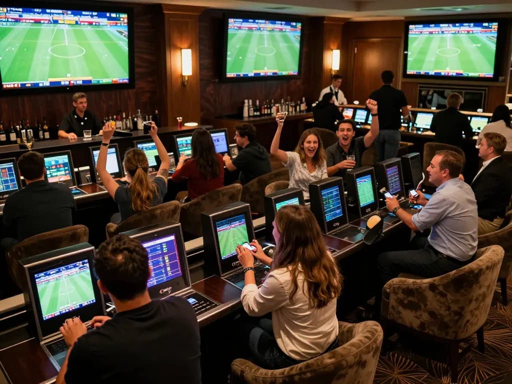 CakhiaTV sports betting scene with viewers cheering for their favorite teams and utilizing betting apps.