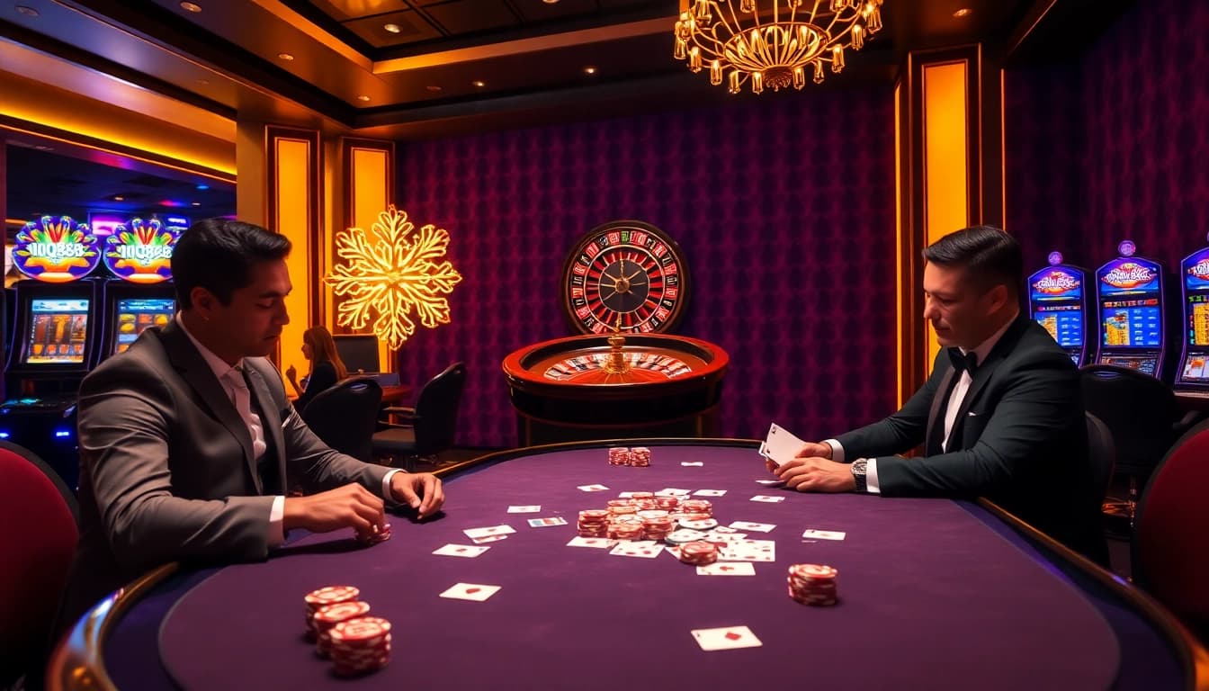 iq88 players enjoying an exciting game of poker at a luxurious casino table