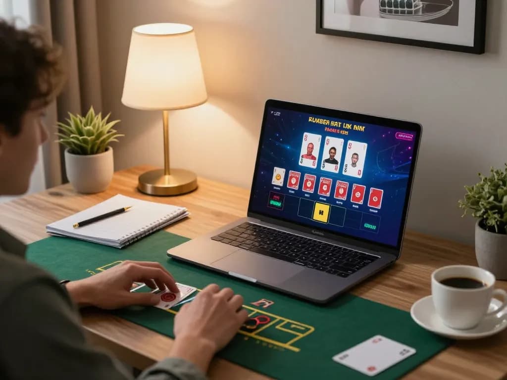 Player enjoying live blackjack on 888top com laptop, showcasing engaging online gambling experience.