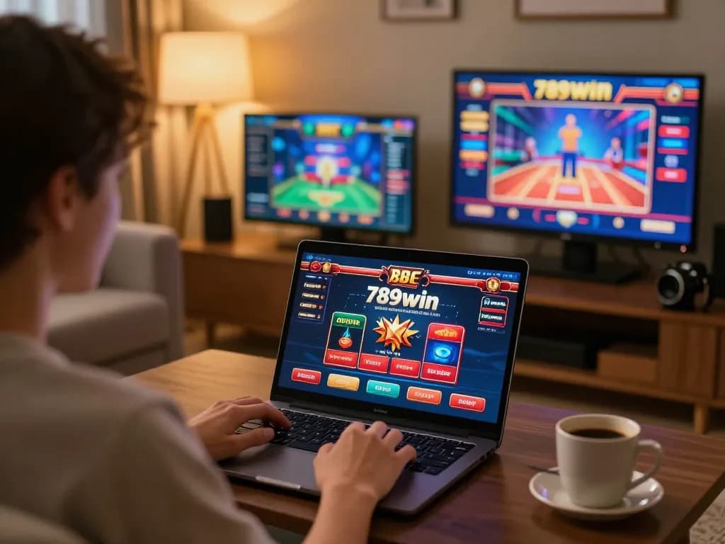 Experience thrilling gameplay with 789win on a laptop during a cozy gaming night.