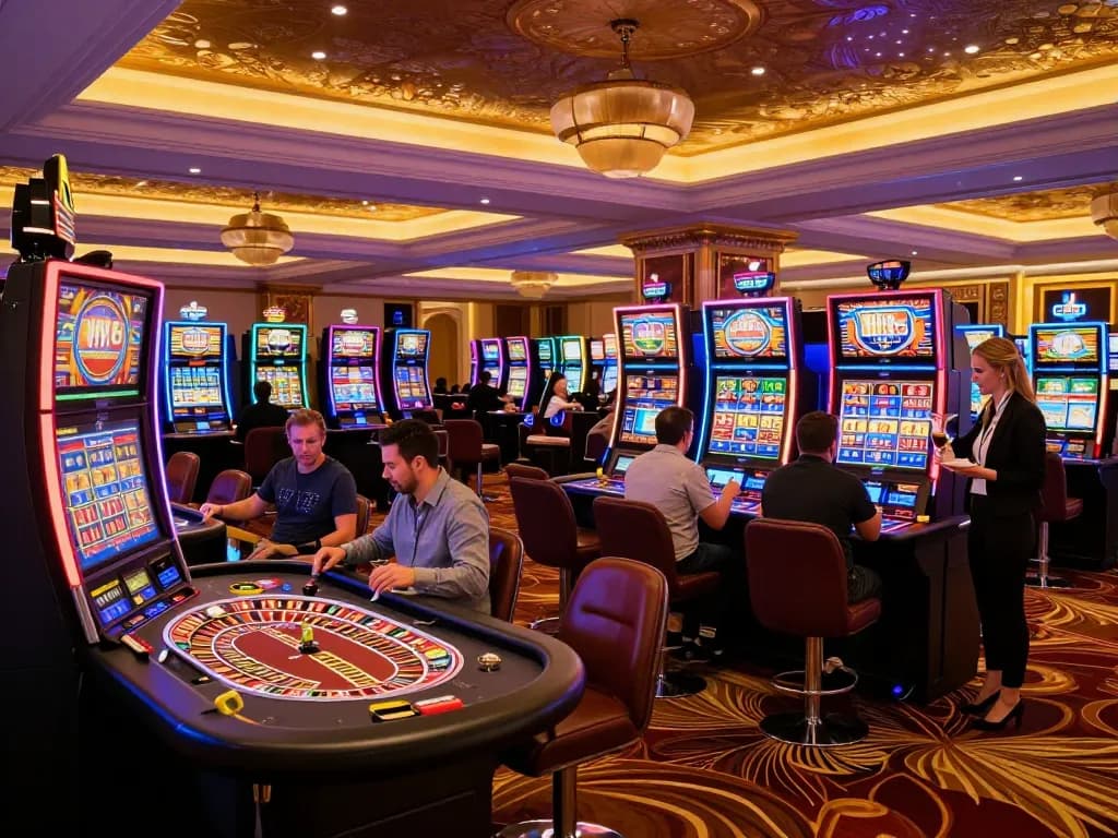 Players engaging in dynamic gambling activities at nhà cái kkwin's exciting casino floor atmosphere.