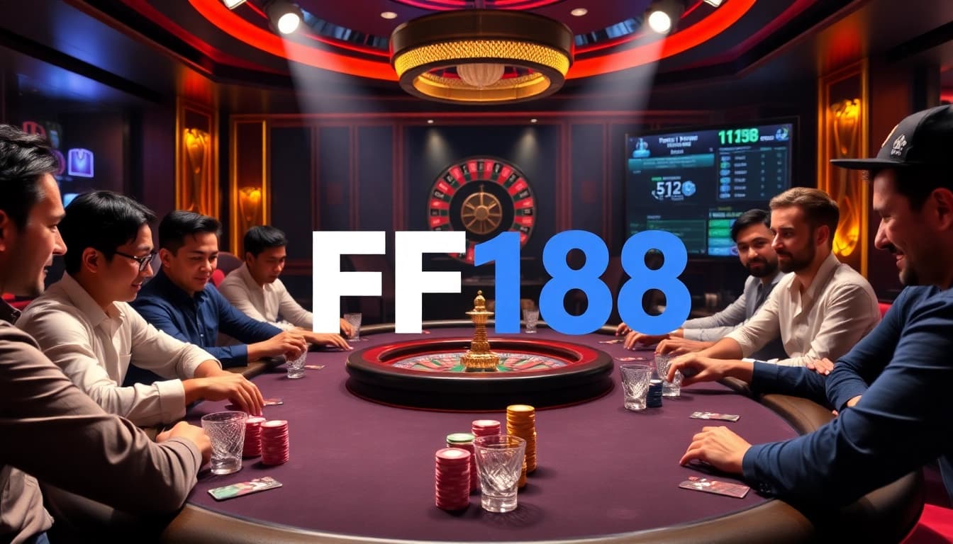 Exciting poker game action at F168 casino with colorful chips and glamorous setting.