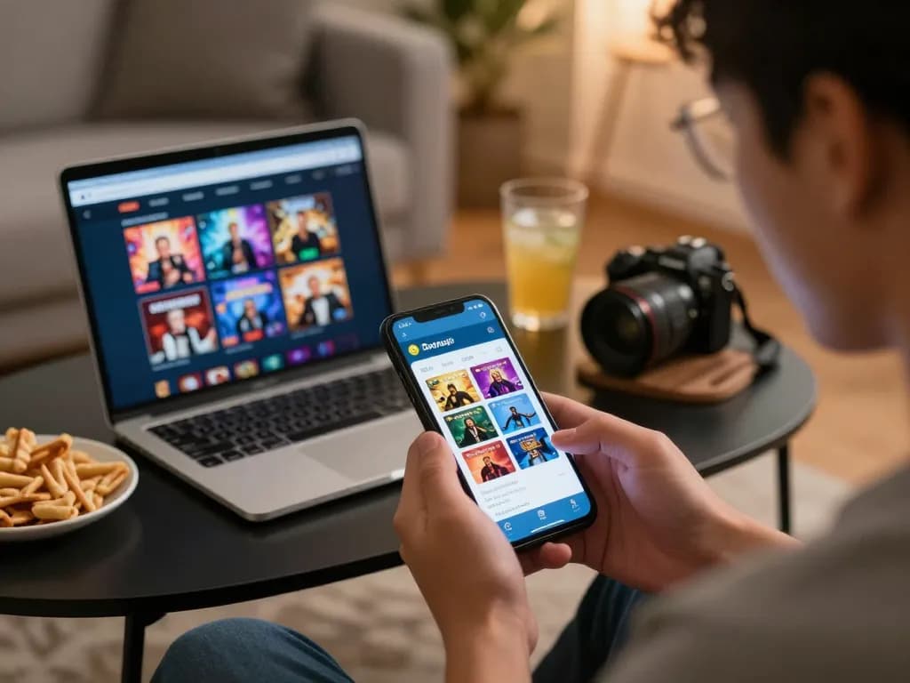 Engaging online gambling moment while Đăng nhập 9bet on a smartphone within a cozy living room setup.