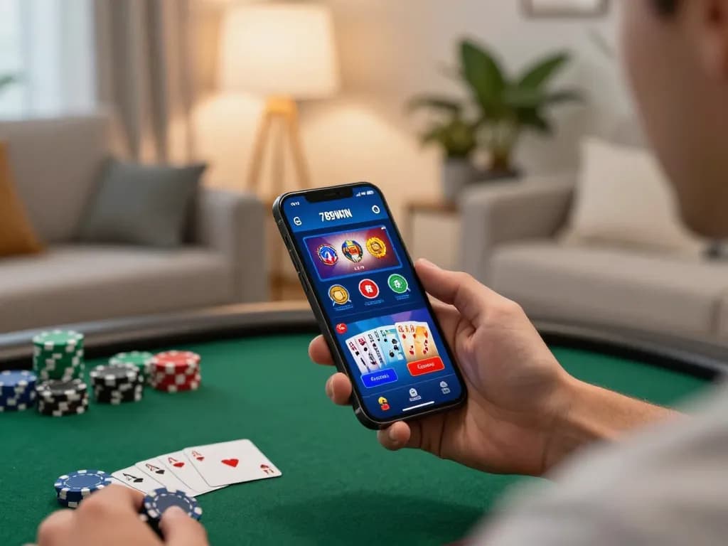 Engage with the 789WIN mobile app for exciting online casino gameplay in a cozy setting.