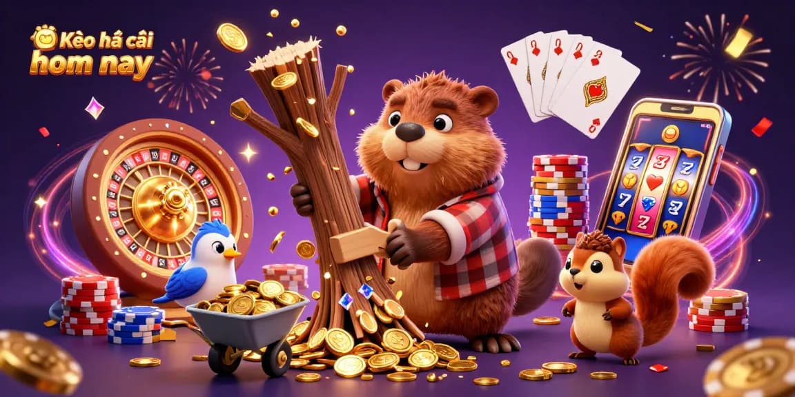 Experience Kèo nhà cái hôm nay with vibrant casino art showcasing a lively beaver, bird, and squirrel in action.