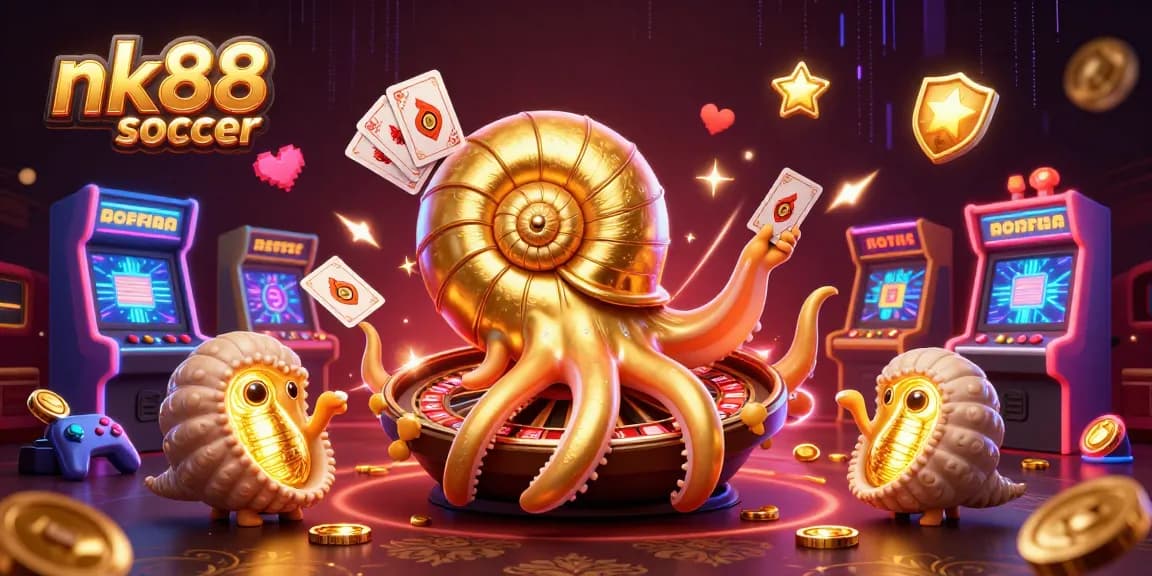 Experience thrilling gaming with nk88 soccer as a giant nautilus roulette wheel animates vibrant casino action.