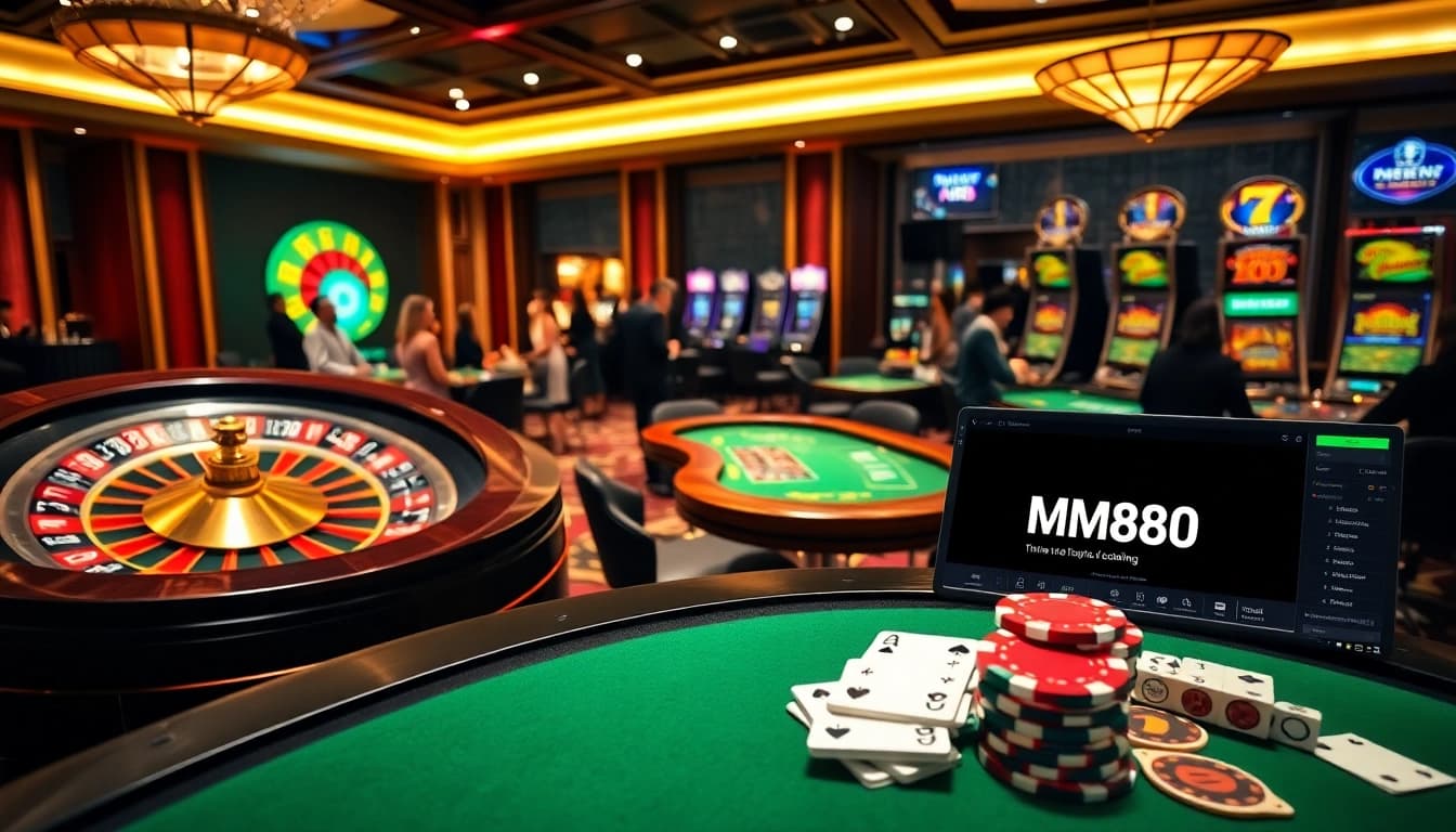 Experience thrilling gaming moments at MM88 with vibrant casino tables and exciting slot machines.