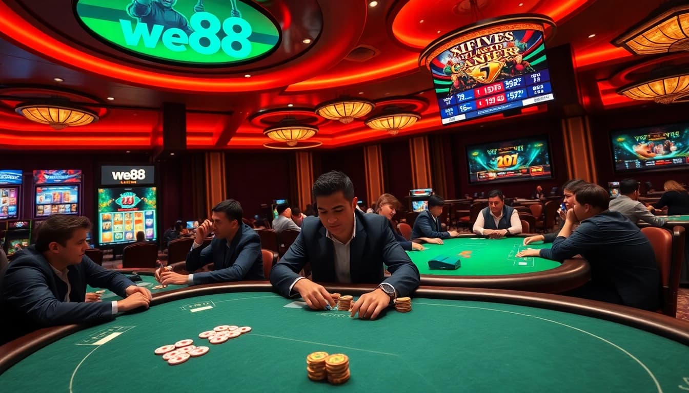 WE88 gaming interface showcasing exciting casino tables and players engaged in thrilling bets.