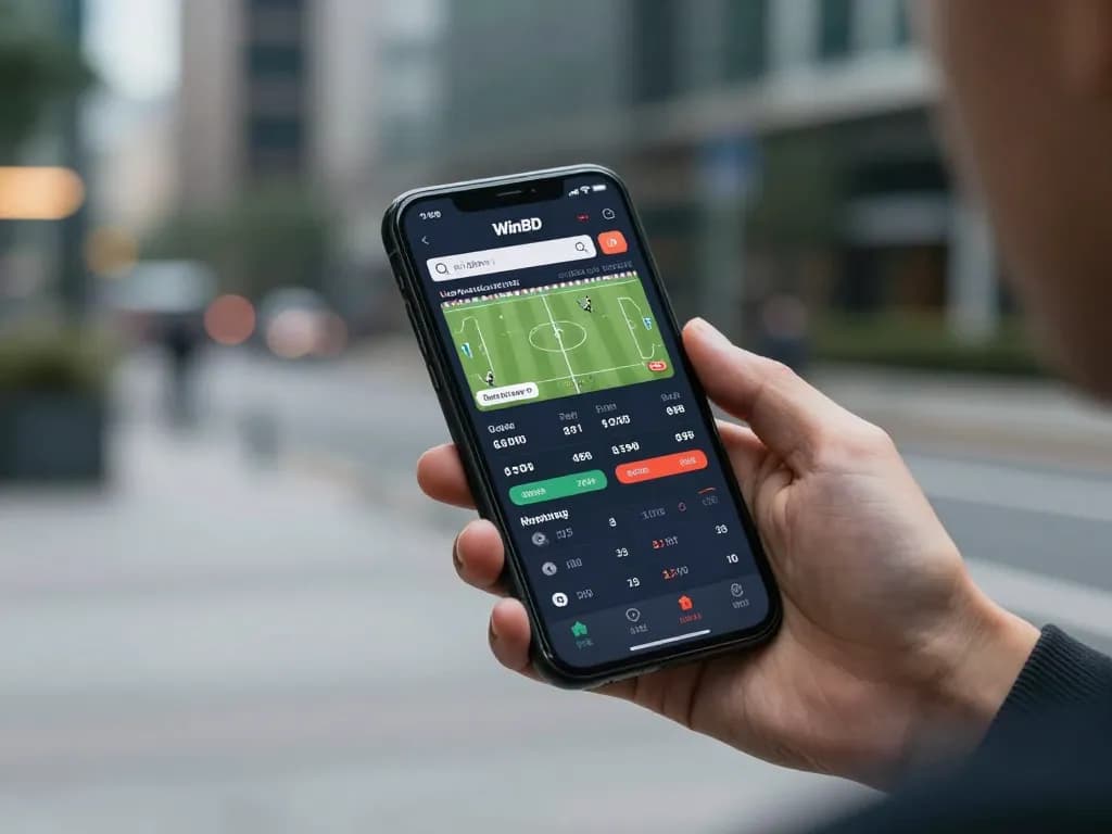 Engaging in sports betting via Winbd Vip app on smartphone, showcasing live game odds