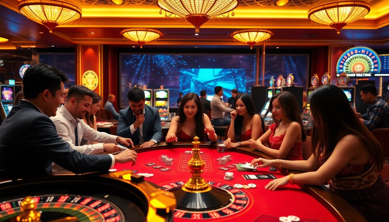 Experience the thrill of high-stakes action at AF88 win casino with lively players celebrating their victories.