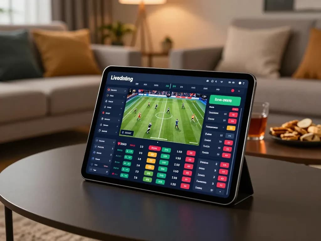 Experience thrilling betting on luck8com with live sports odds displayed on a modern tablet in a cozy setting.
