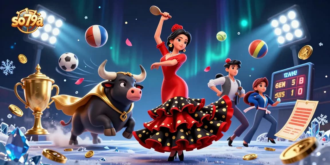 Engage with immersive betting action at so79a featuring a vibrant 3D scene of a woman and a bull.