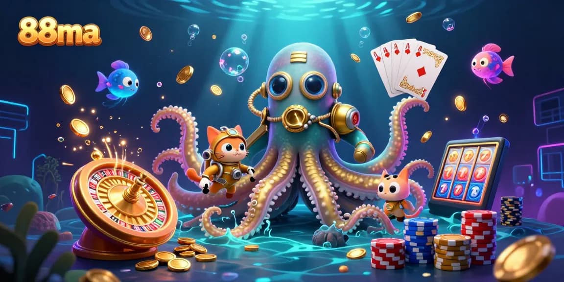Engage with exhilarating casino experiences at 88ma, featuring dynamic characters amidst cascading gold and games.