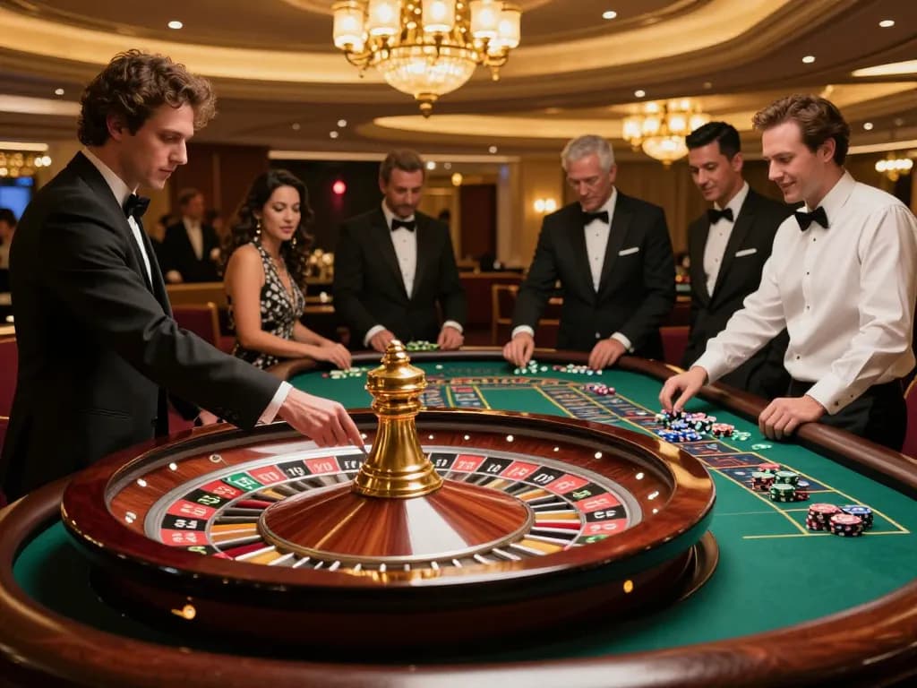 alc88 players enjoying an exciting roulette game table atmosphere in a luxurious casino setting