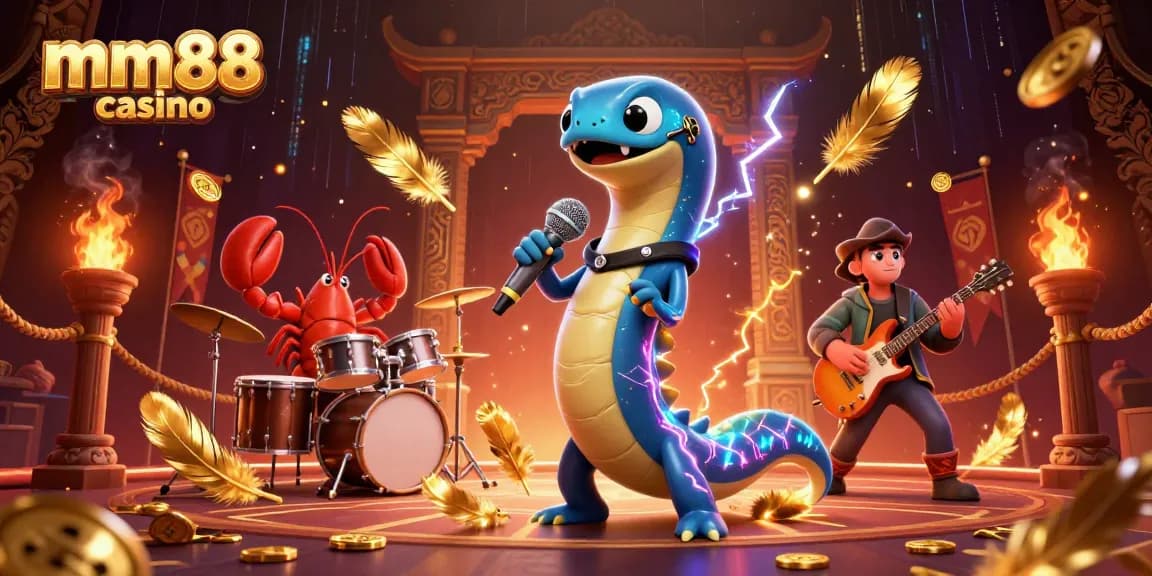 Experience the vibrant mm88 casino atmosphere with an electric eel DJ and underwater band.