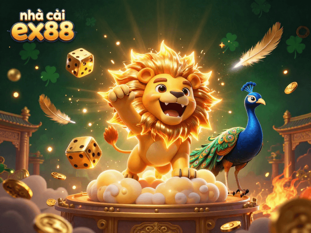 Experience thrilling games at nhà cái ex88 with vibrant visuals and dynamic gambling decorations.