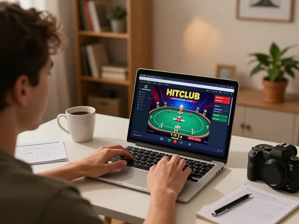 Engaging gameplay experience on HITCLUB online casino interface from a cozy home workspace.