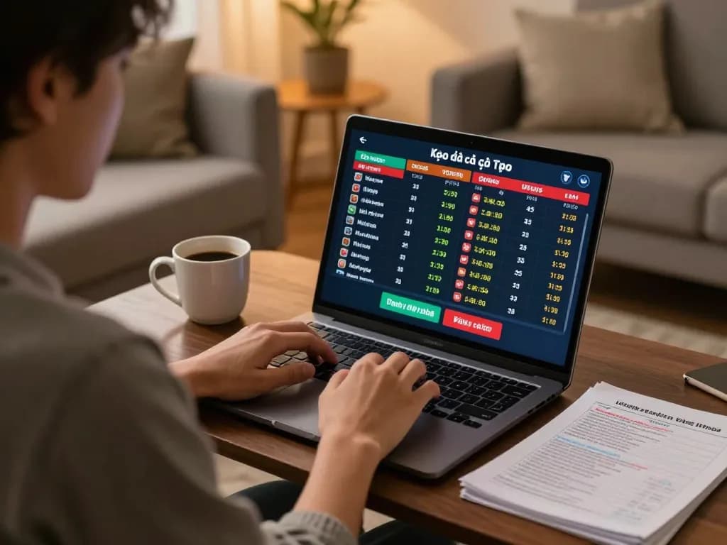 Engaging online kèo nhà cái betting scene in a cozy living room setting.