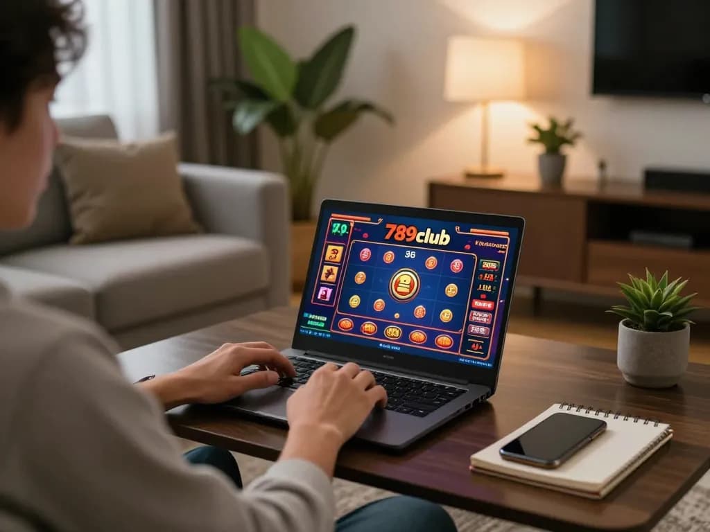 Engaging in online gaming on 789club from a cozy home environment, showcasing responsible betting.
