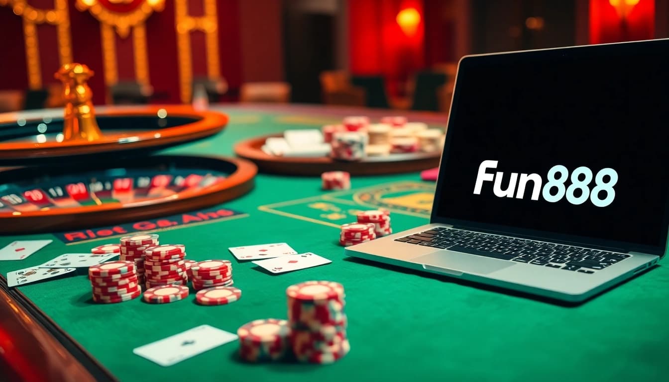 Players enjoying a thrilling Fun88 online casino experience at a lavish poker table.