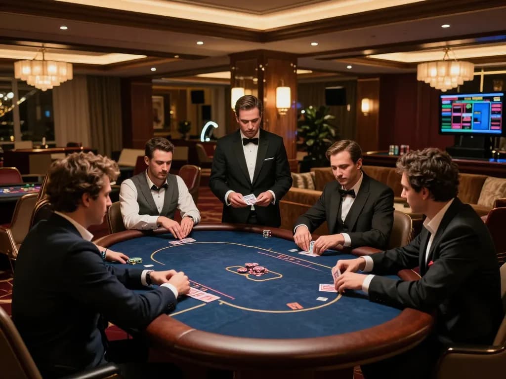 Players engaging in high-stakes poker at a luxurious go8 casino VIP area